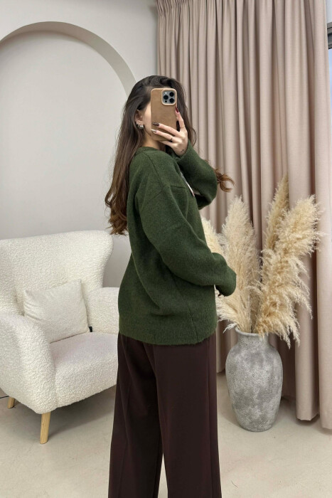 SCARF DETAIL ONE COLOR WOMEN SWEATER GREEN/JESHILE - 4