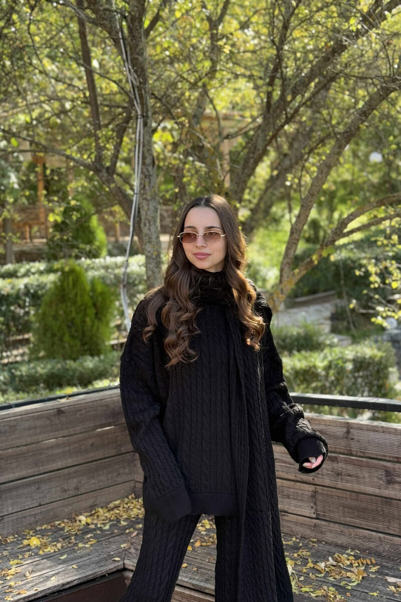 SCARF+SWEATER+TROUSERS BRAIDS KNIT WOMEN SET BLACK/ E ZEZE - 2