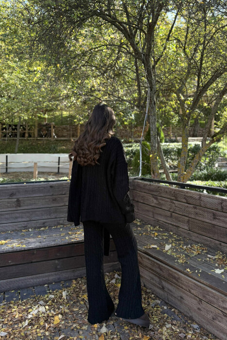SCARF+SWEATER+TROUSERS BRAIDS KNIT WOMEN SET BLACK/ E ZEZE - 3