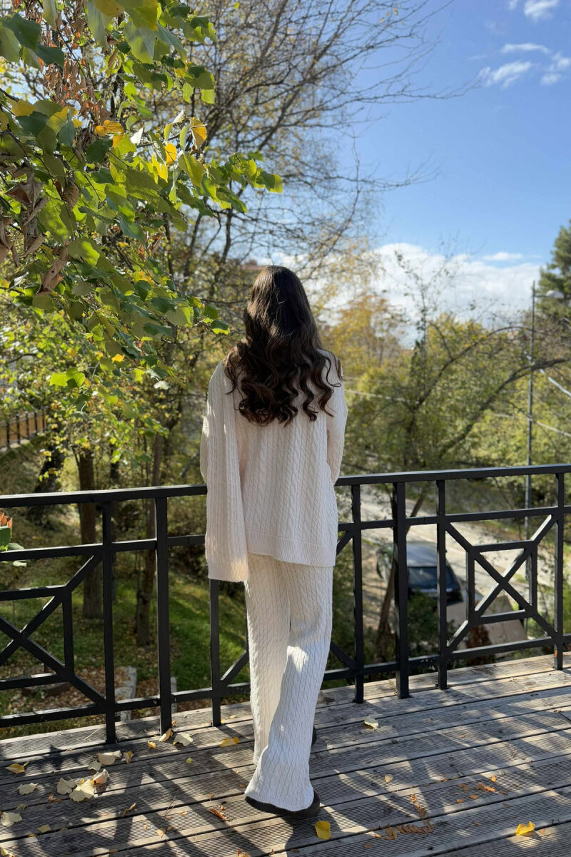 SCARF+SWEATER+TROUSERS BRAIDS KNIT WOMEN SET CREAM/KREM - 3