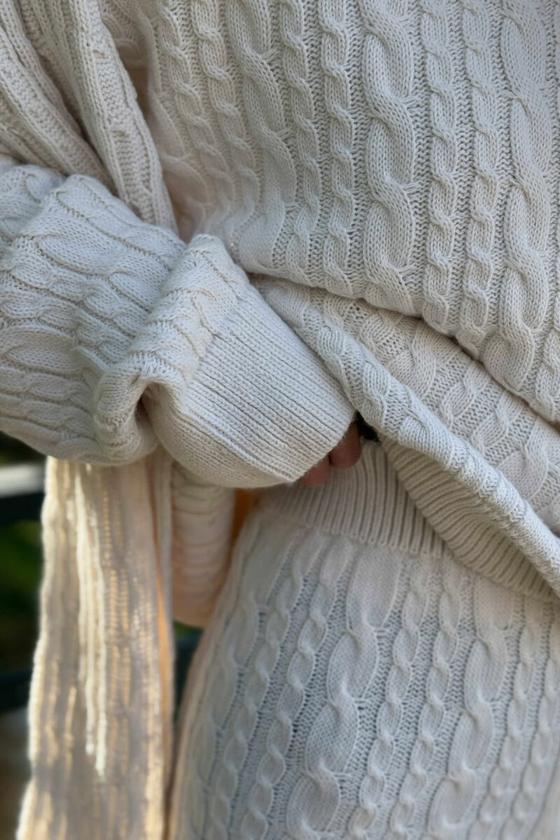 SCARF+SWEATER+TROUSERS BRAIDS KNIT WOMEN SET CREAM/KREM - 5
