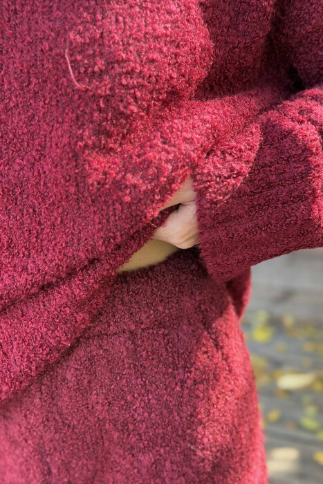 SCARF+SWEATER+TROUSERS THREE PIECE KNIT WOMEN SET BURGUNDY/VISHNJE - 5