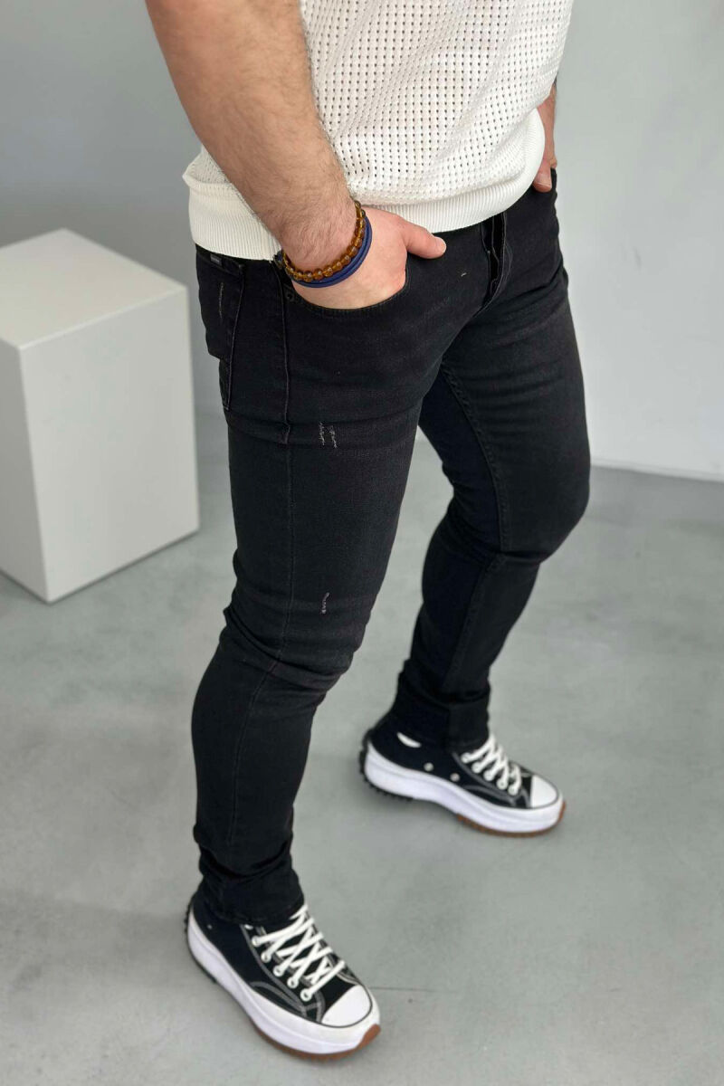 SCRATCHED ONE COLOR MEN JEANS BLACK/ E ZEZE - 2