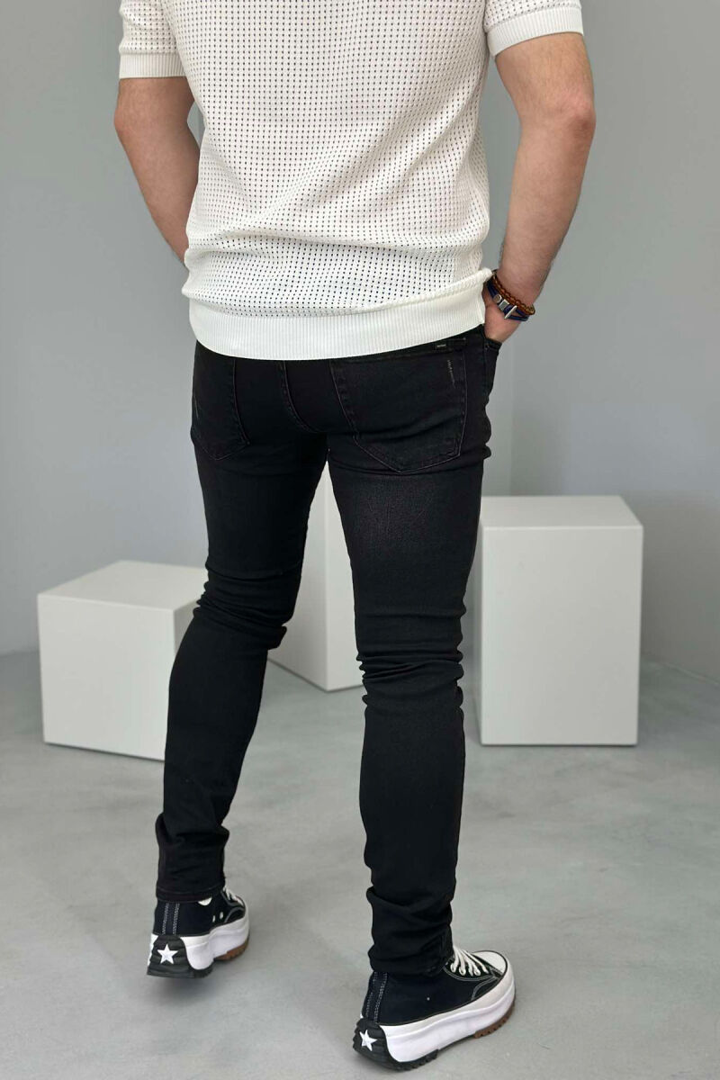 SCRATCHED ONE COLOR MEN JEANS BLACK/ E ZEZE - 3