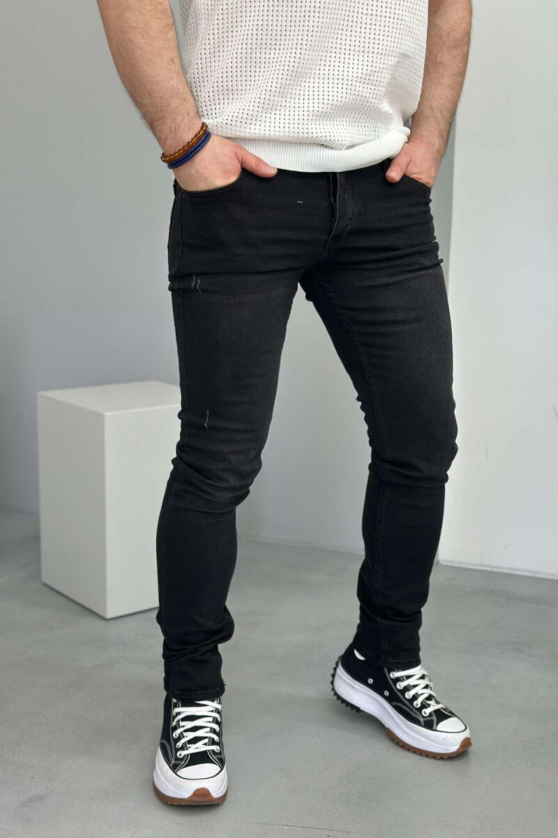 SCRATCHED ONE COLOR MEN JEANS BLACK/ E ZEZE - 4