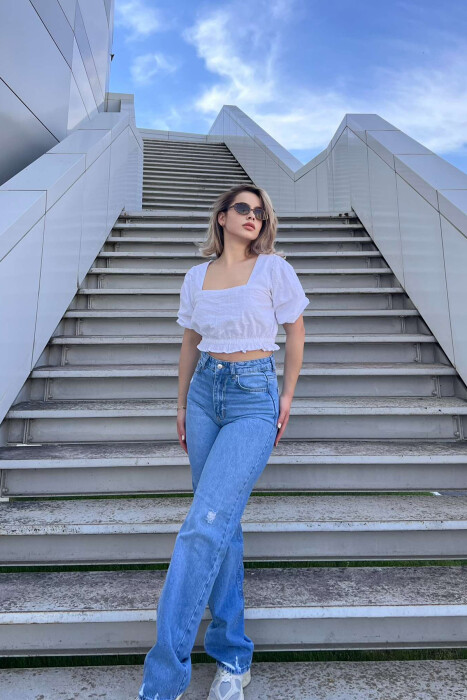 SCRATCHED ONE COLOR WOMEN JEANS BLUE/BLU - KLAUDIO FASHION