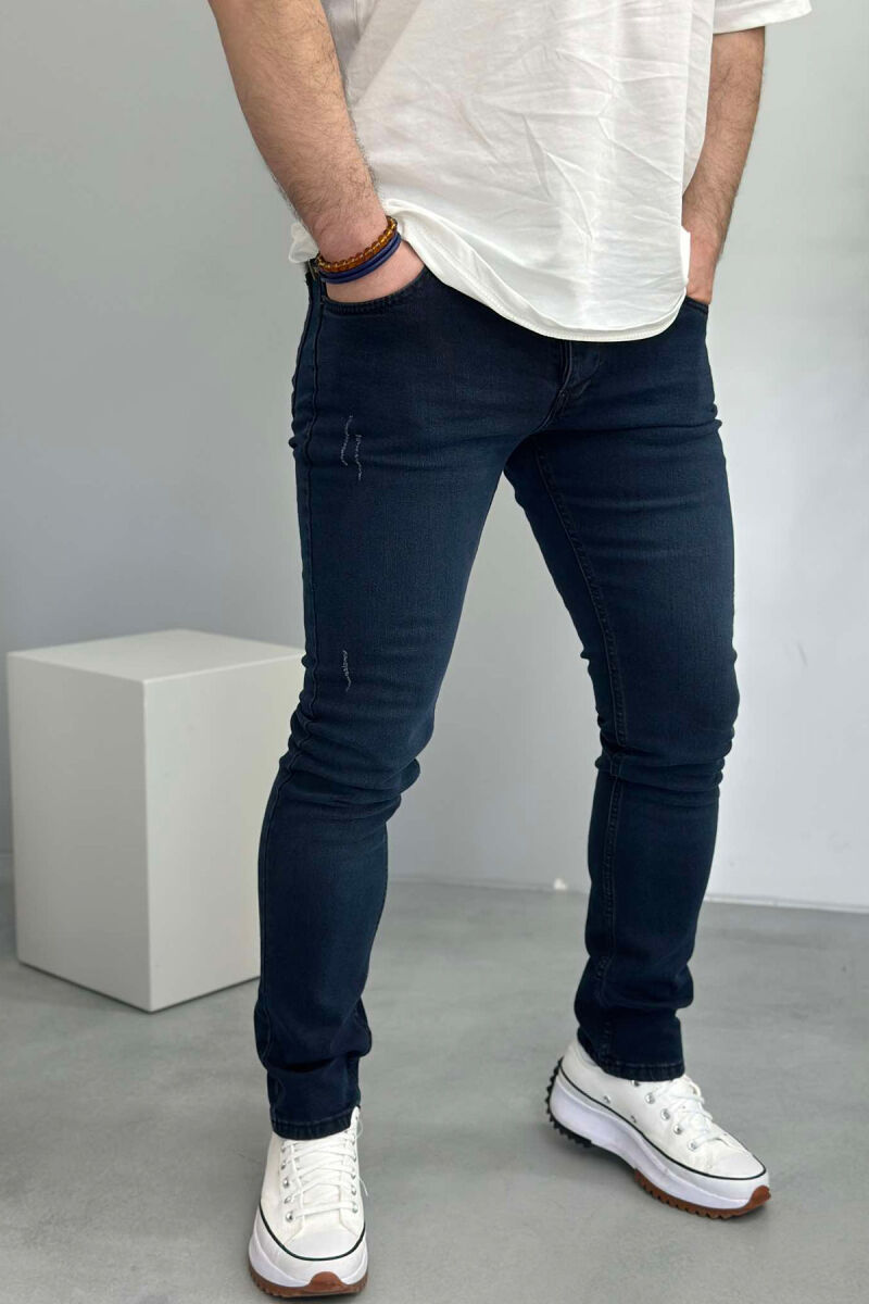 SCRATCHED SIMPLE MEN JEANS DARK BLUE/BEE - 2