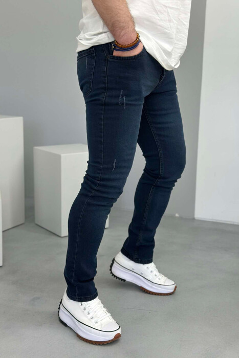 SCRATCHED SIMPLE MEN JEANS DARK BLUE/BEE - 3