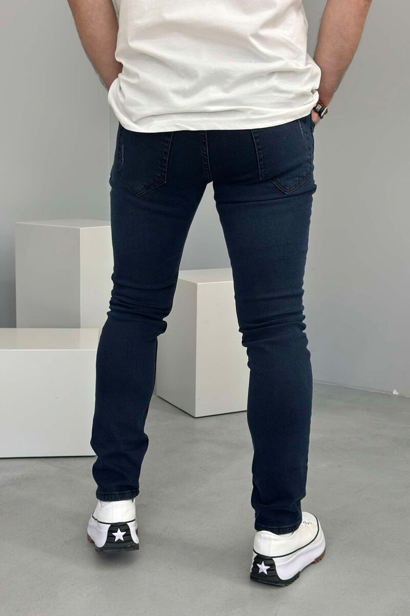 SCRATCHED SIMPLE MEN JEANS DARK BLUE/BEE - 4