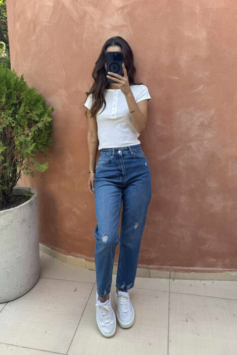 SCRATCHED SIMPLE WOMEN JEANS BLUE/BLU - KLAUDIO FASHION