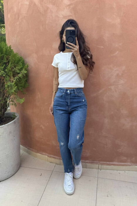 SCRATCHED SIMPLE WOMEN JEANS BLUE/BLU - 2