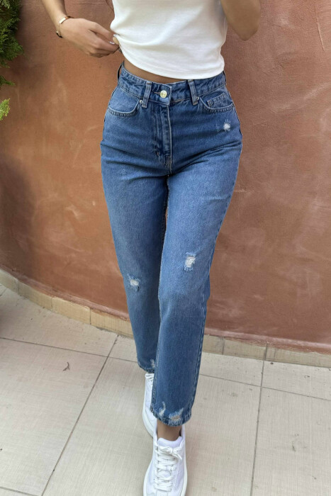 SCRATCHED SIMPLE WOMEN JEANS BLUE/BLU - 3
