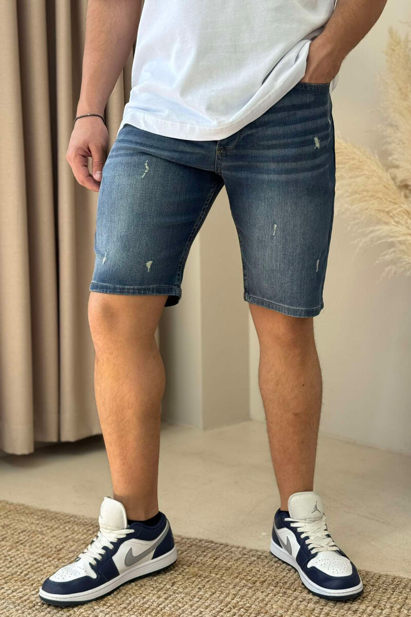 SCRATCHES ONE COLOR DENIM MEN SHORT PANTS BLUE/BLU - 1