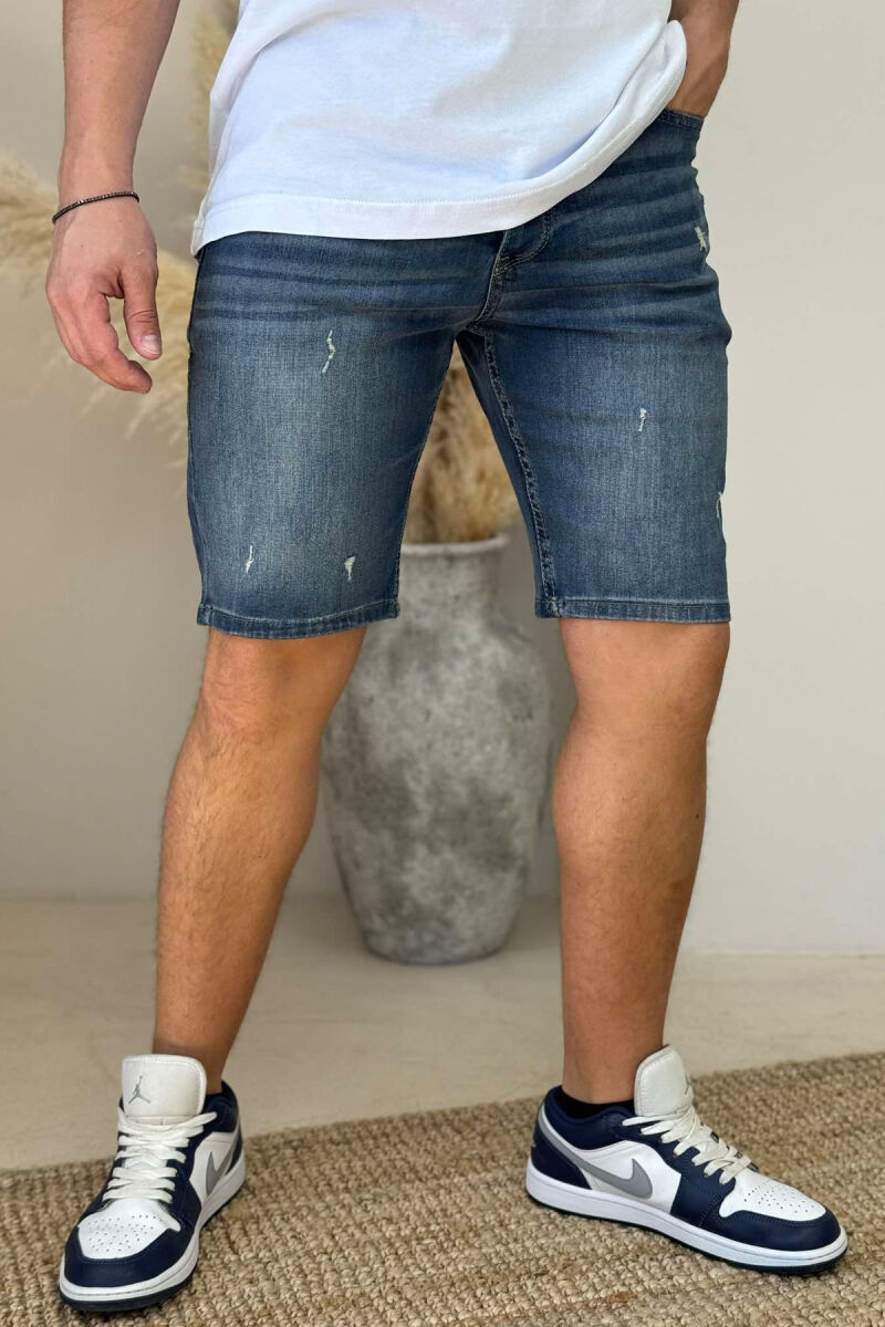 SCRATCHES ONE COLOR DENIM MEN SHORT PANTS BLUE/BLU - 3