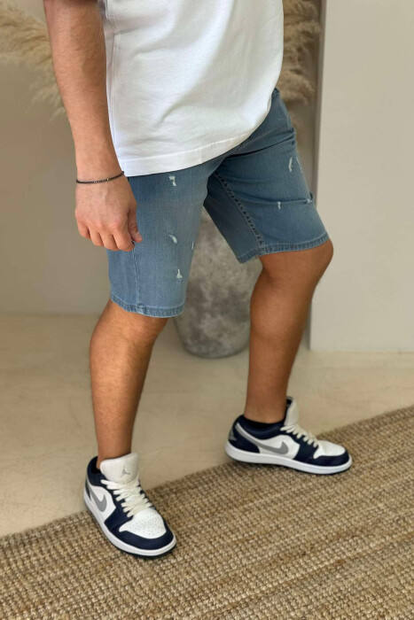 SCRATCHES ONE COLOR DENIM MEN SHORT PANTS LIGHTBLUE/BZ - 1