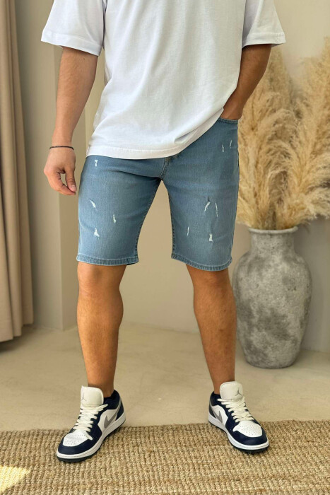 SCRATCHES ONE COLOR DENIM MEN SHORT PANTS LIGHTBLUE/BZ - 2