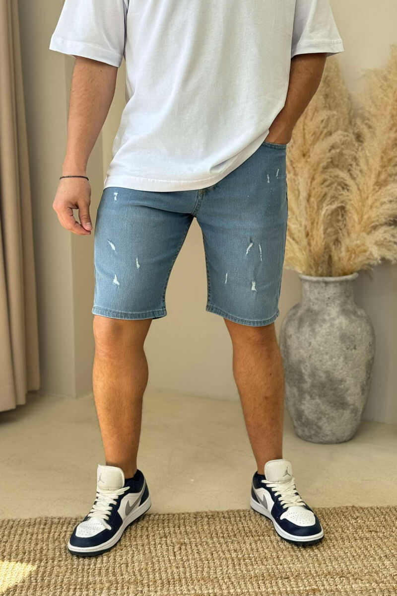 SCRATCHES ONE COLOR DENIM MEN SHORT PANTS LIGHTBLUE/BZ - 2