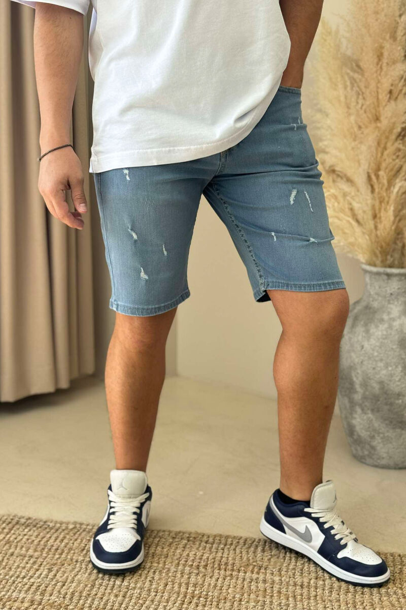SCRATCHES ONE COLOR DENIM MEN SHORT PANTS LIGHTBLUE/BZ - 3