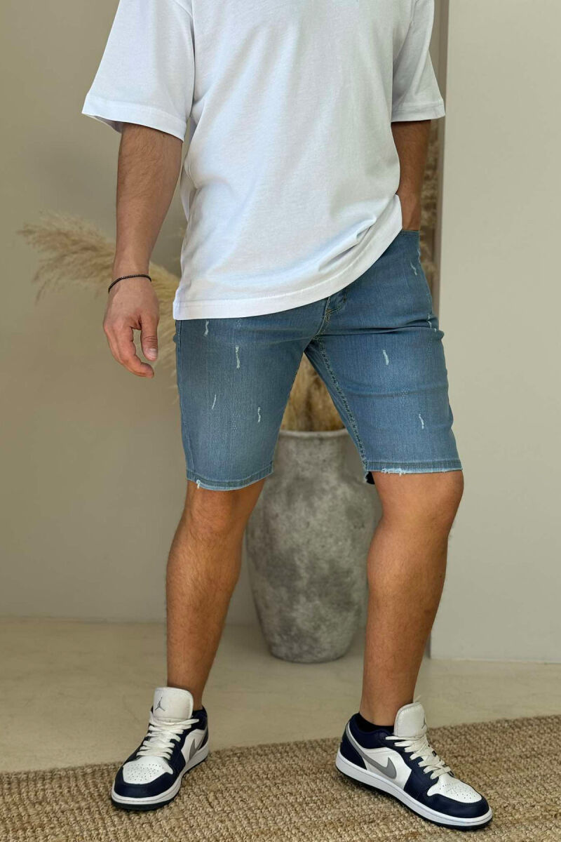 SCRATCHES ONE COLOR DENIM MEN SHORT PANTS LIGHTBLUE/BZ - 1