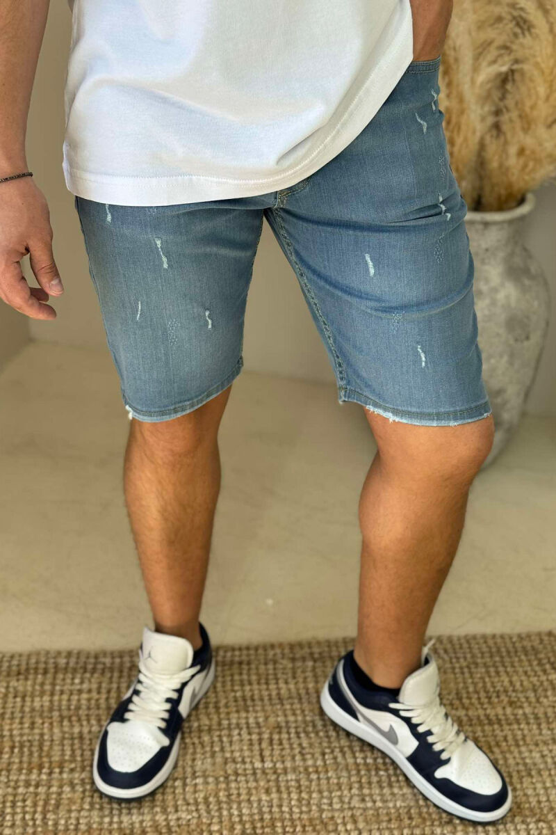 SCRATCHES ONE COLOR DENIM MEN SHORT PANTS LIGHTBLUE/BZ - 2