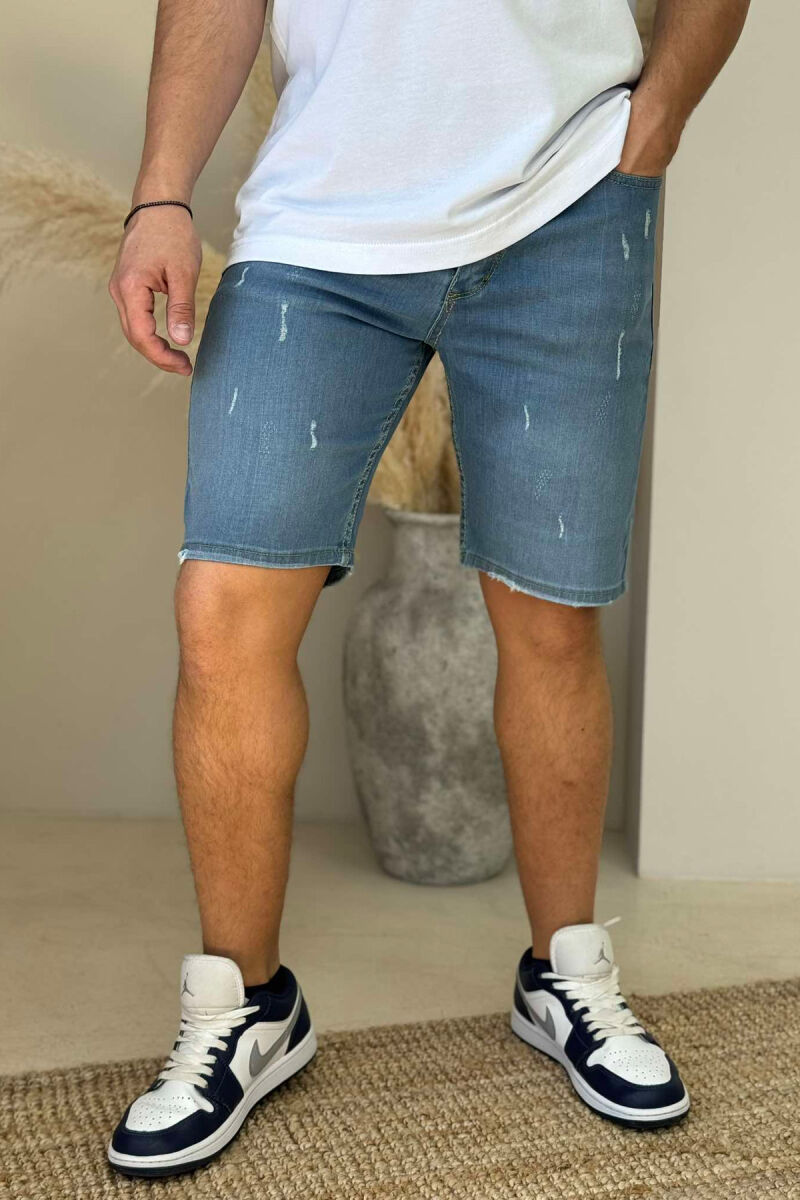 SCRATCHES ONE COLOR DENIM MEN SHORT PANTS LIGHTBLUE/BZ - 3