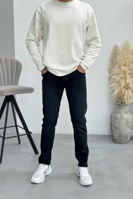 SCRATCHES ONE COLOR MEN JEANS DARK BLUE/BEE - KLAUDIO FASHION