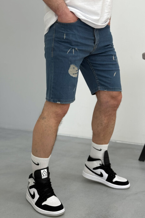 SCRATCHES ONE COLOR MEN SHORT PANTS LIGHTBLUE/BZ - 