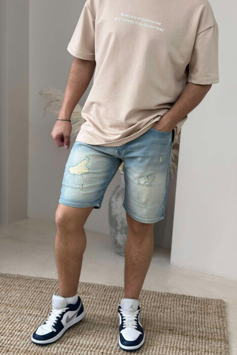 XHINSE TË SHKURTRA ME GËRVISHTJE PËR MESHKUJ NË NGJYRËN BLU E ZBARDHUR - KLAUDIO FASHION