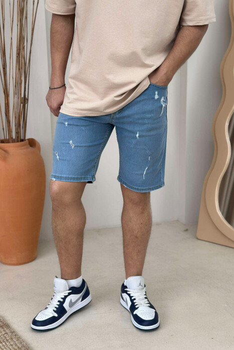 XHINSE TË SHKURTRA ME GËRVISHTJE PËR MESHKUJ NË NGJYRËN BLU E ZBARDHUR - KLAUDIO FASHION