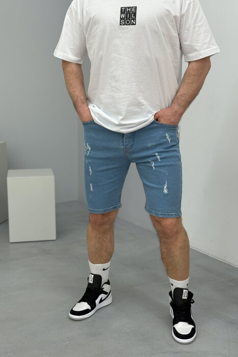 SCRATCHES ONE COLOR MEN SHORT PANTS LIGHTBLUE/BZ - 2