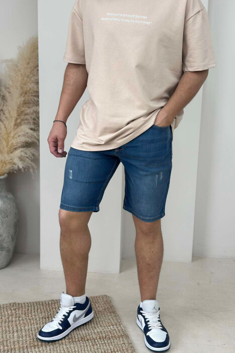 XHINSE TË SHKURTRA ME GËRVISHTJE PËR MESHKUJ NË NGJYRËN BLU - KLAUDIO FASHION