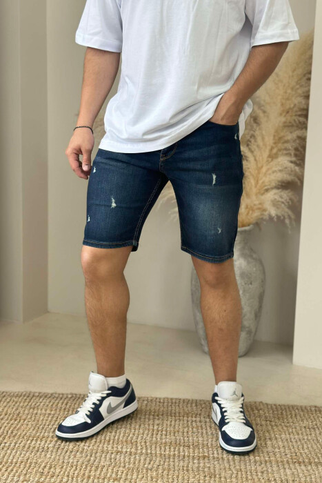 SCRATCHES SIMPLE MEN SHORT PANTS DARK BLUE/BEE - KLAUDIO FASHION