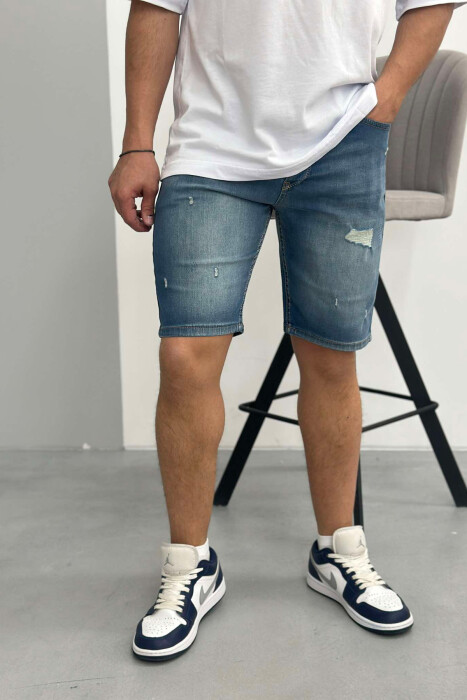 SCRATCHES SIMPLE MEN SHORT PANTS LIGHTBLUE/BZ - KLAUDIO FASHION