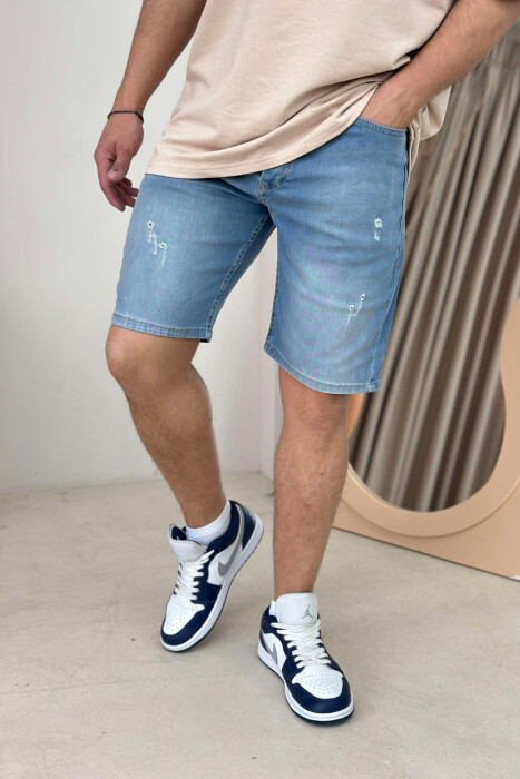 SCRATCHES SIMPLE MEN SHORT PANTS LIGHTBLUE/BZ - KLAUDIO FASHION