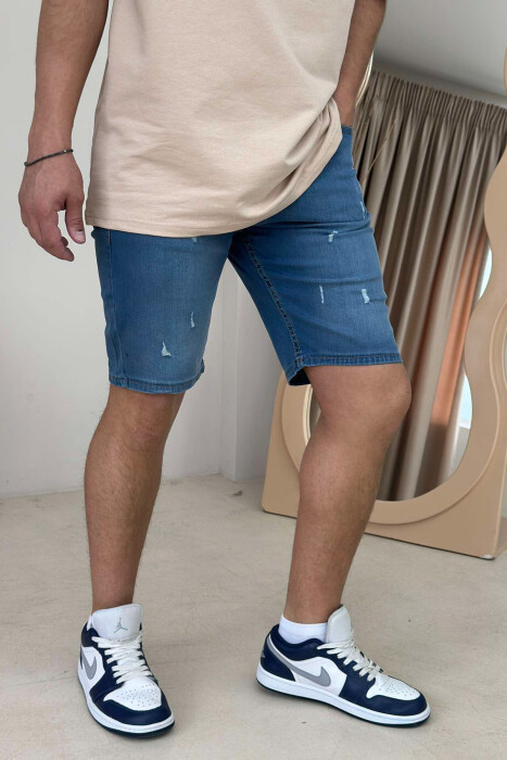 XHINSE TË SHKURTRA ME GËRVISHTJE PËR MESHKUJ NË NGJYRËN BLU - KLAUDIO FASHION