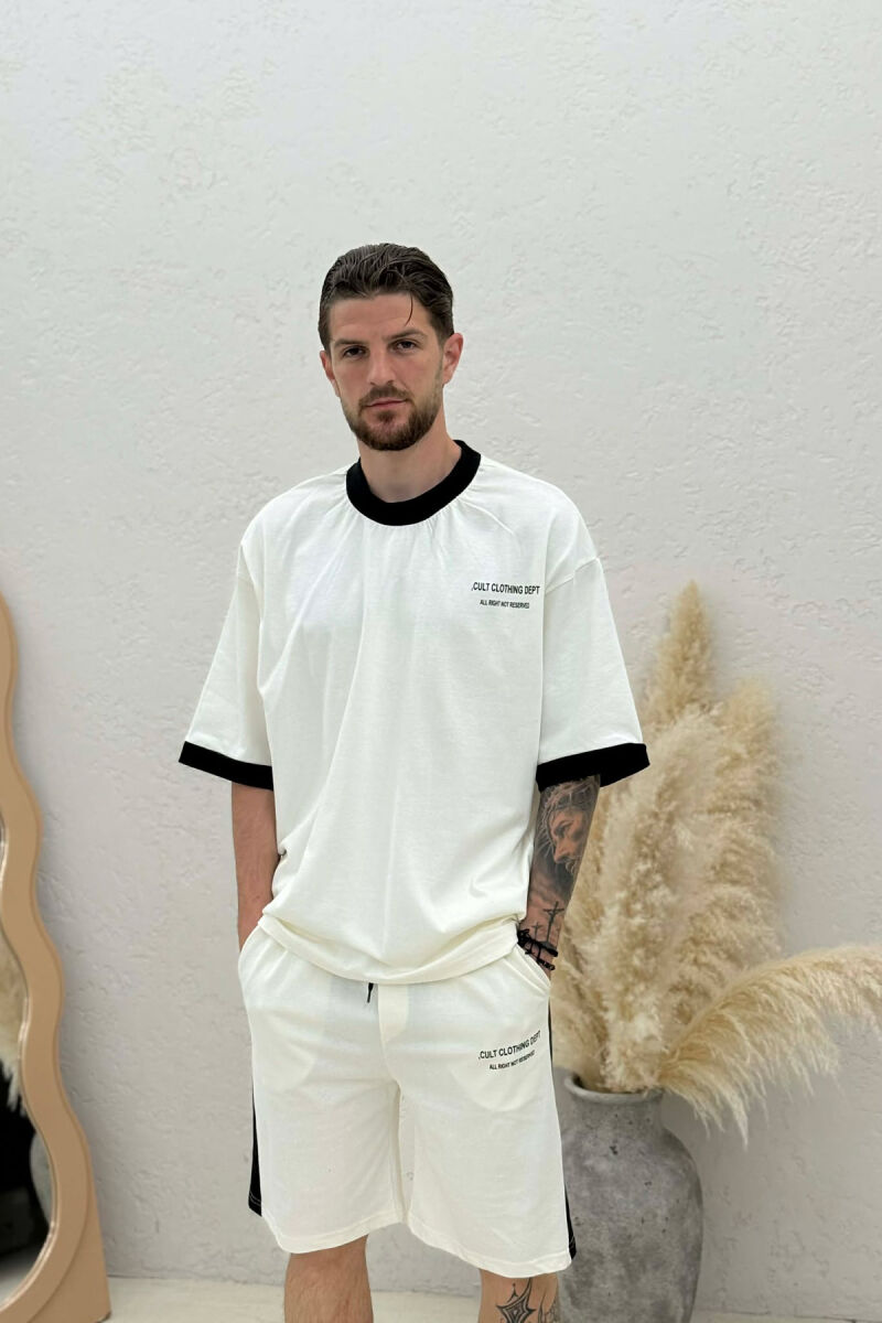 SET T-SHIRT ME SHKRIME + TUTA TE SHKURTRA PER MESHKUJ NE NGJYRE KREM - 3