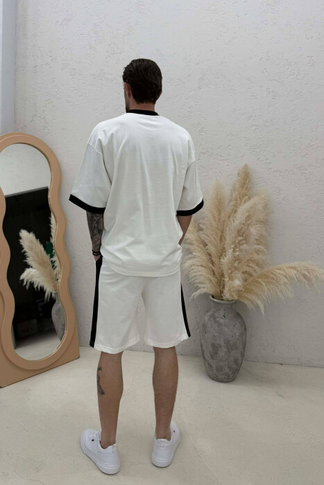 SET T-SHIRT ME SHKRIME + TUTA TE SHKURTRA PER MESHKUJ NE NGJYRE KREM - 4