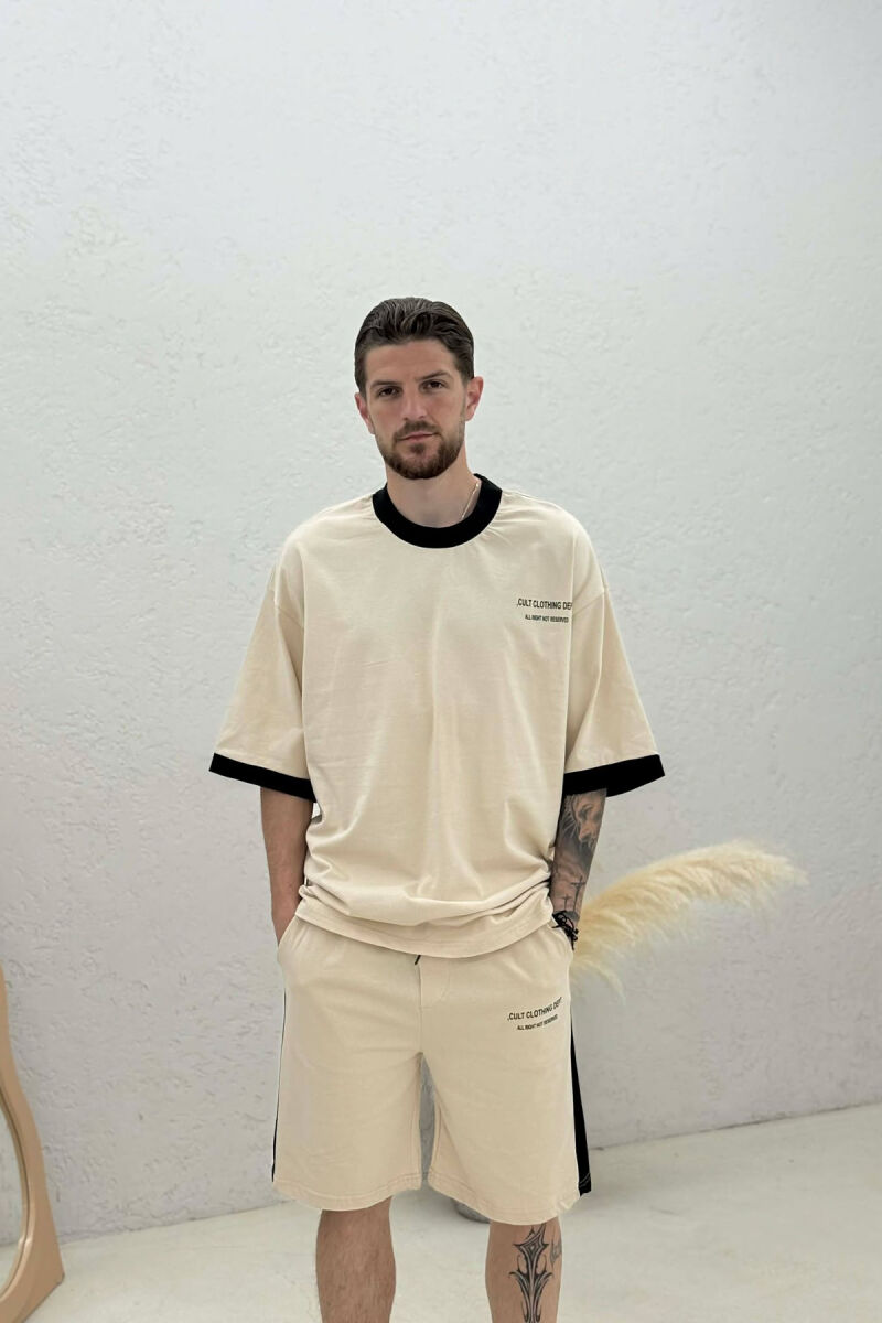 SET T-SHIRT ME SHKRIME + TUTA TE SHKURTRA PER MESHKUJ NE NGJYRE BEZHE - 3