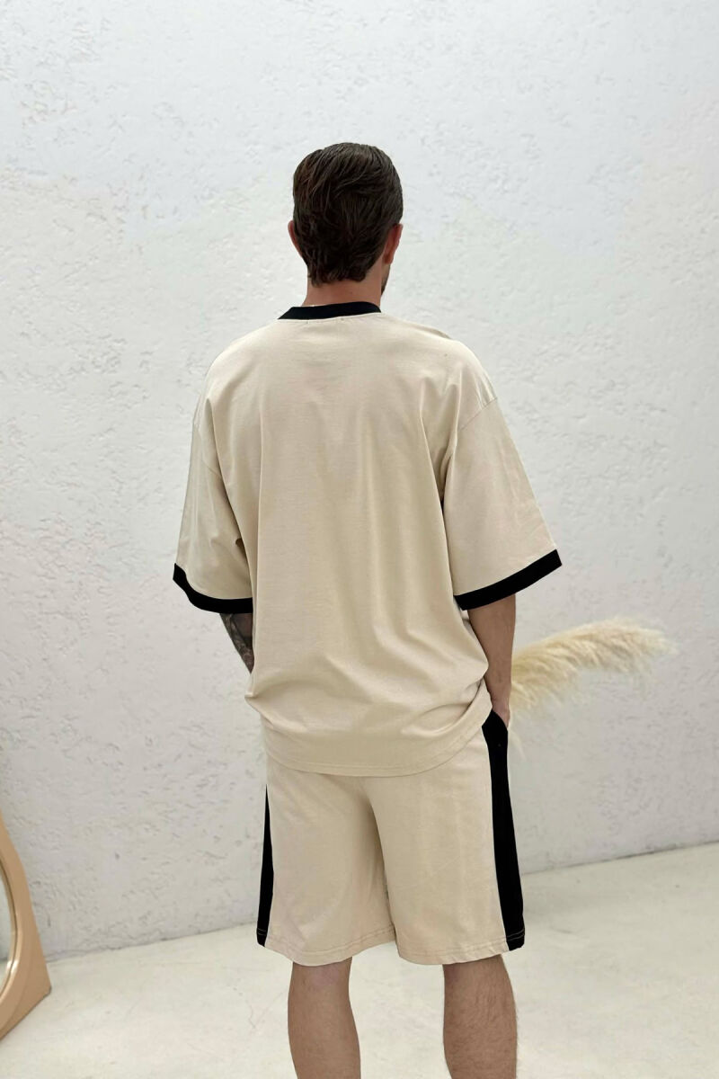 SET T-SHIRT ME SHKRIME + TUTA TE SHKURTRA PER MESHKUJ NE NGJYRE BEZHE - 4