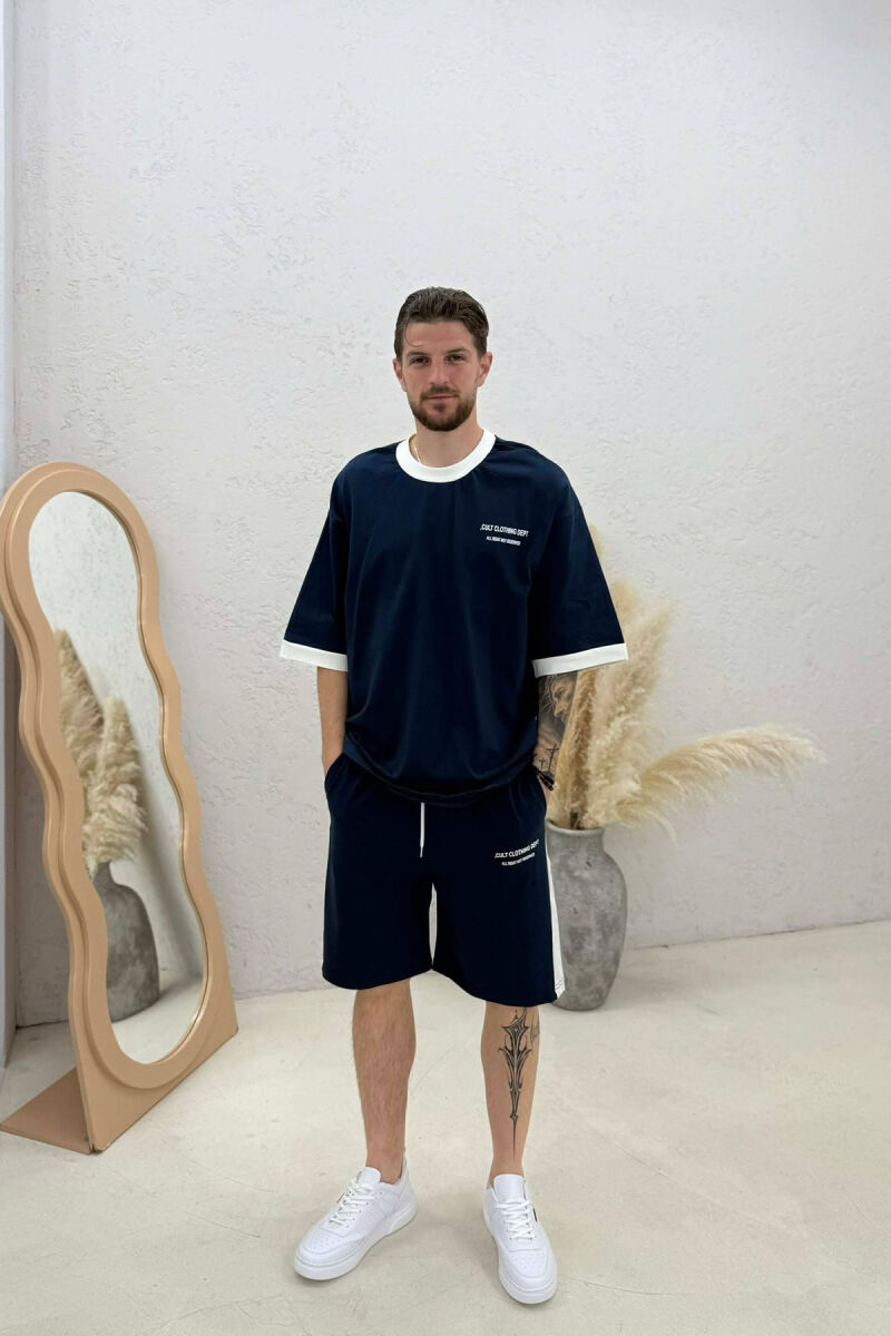 SET T-SHIRT ME SHKRIME + TUTA TE SHKURTRA PER MESHKUJ NE NGJYRE BLU - 1