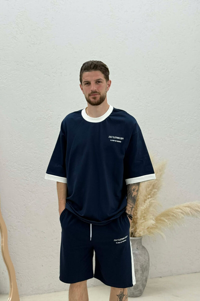 SET T-SHIRT ME SHKRIME + TUTA TE SHKURTRA PER MESHKUJ NE NGJYRE BLU - 3