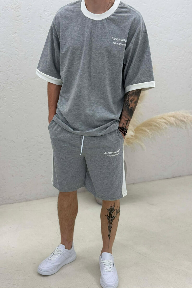 SET T-SHIRT ME SHKRIME + TUTA TE SHKURTRA PER MESHKUJ NE NGJYRE GRI - 2