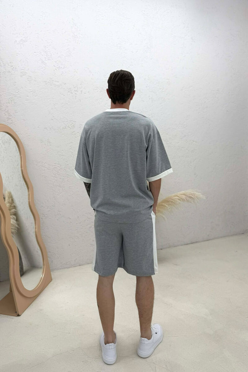 SET T-SHIRT ME SHKRIME + TUTA TE SHKURTRA PER MESHKUJ NE NGJYRE GRI - 4