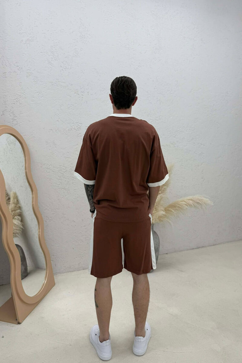 SET T-SHIRT ME SHKRIME + TUTA TE SHKURTRA PER MESHKUJ NE NGJYRE KAFE - 4