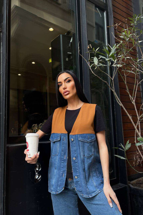 SEMI DENIM SIMPLE WOMEN VEST BROWN/KAFE 