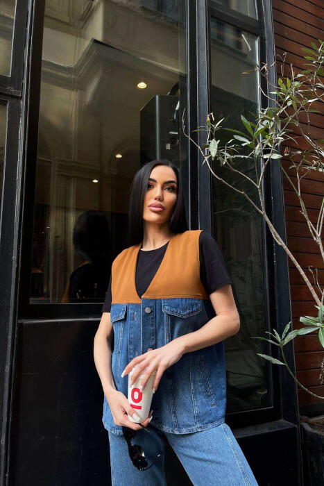 SEMI DENIM SIMPLE WOMEN VEST BROWN/KAFE - 5