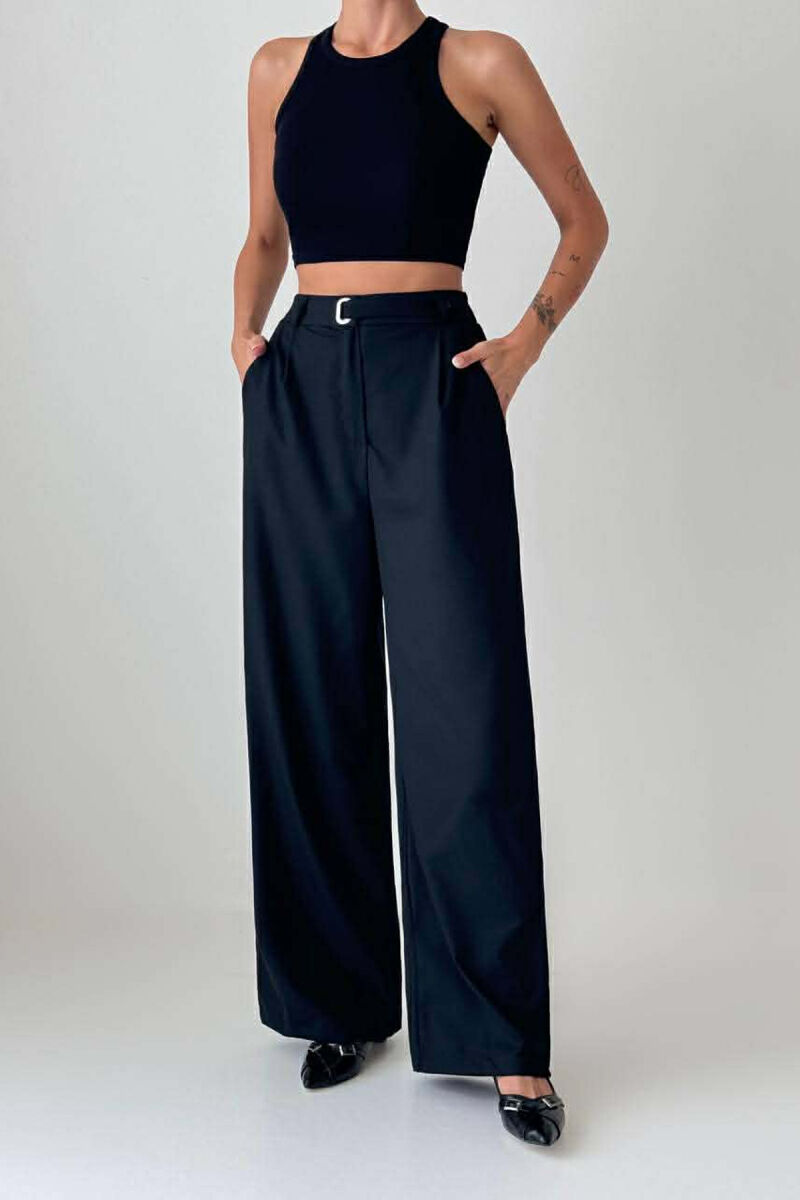 SEMI ELASTIC BELT WOMAN TROUSERS BLUE/BLU - 1