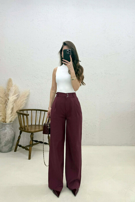 SEMI ELASTIC BELT WOMAN TROUSERS BURGUNDY/VISHNJE 