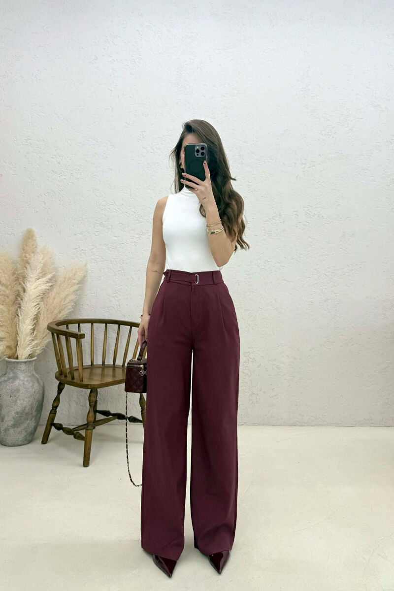 SEMI ELASTIC BELT WOMAN TROUSERS BURGUNDY/VISHNJE - 1