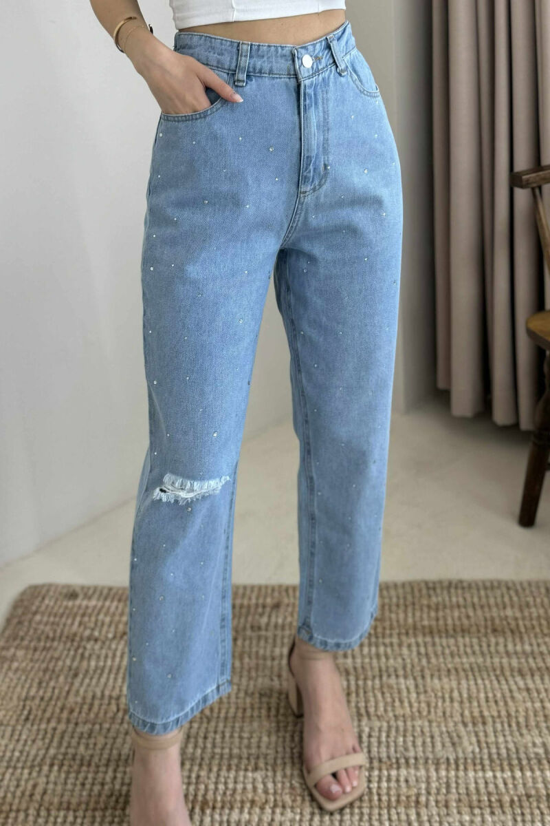 SEMI ELASTIC WAIST DIAMOND DETAILS WOMEN JEANS LIGHTBLUE/BZ - 3